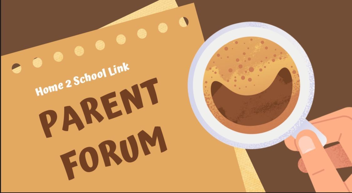 Illustration of Parent Forum notepad and a coffee cup on a brown background.